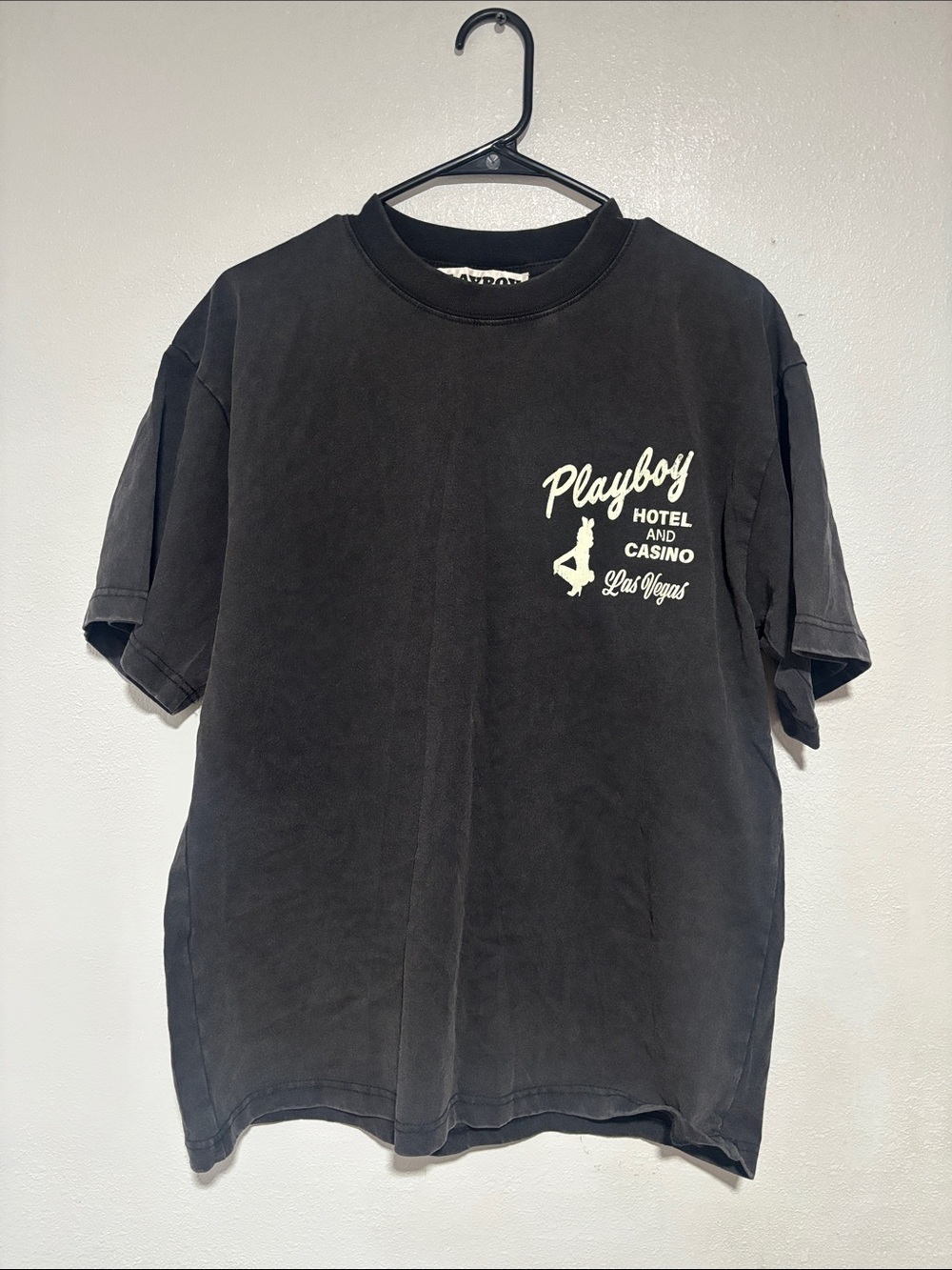 PLAYBOY Black Tee with White Las Vegas Chest Graphic Size Medium